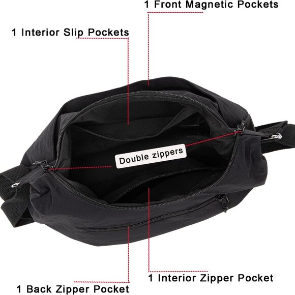 Lightweight Crescent Bag Nylon Crossbody Bags for Women Multi-Pocket Sling Hobo - Picture 4 of 7